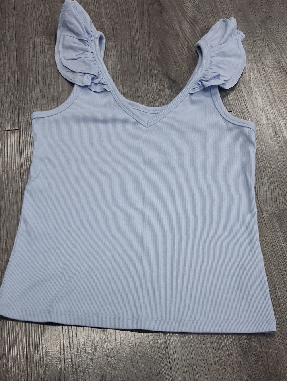 Old Navy Light Blue V-Neck Ruffle Strap Tank Top